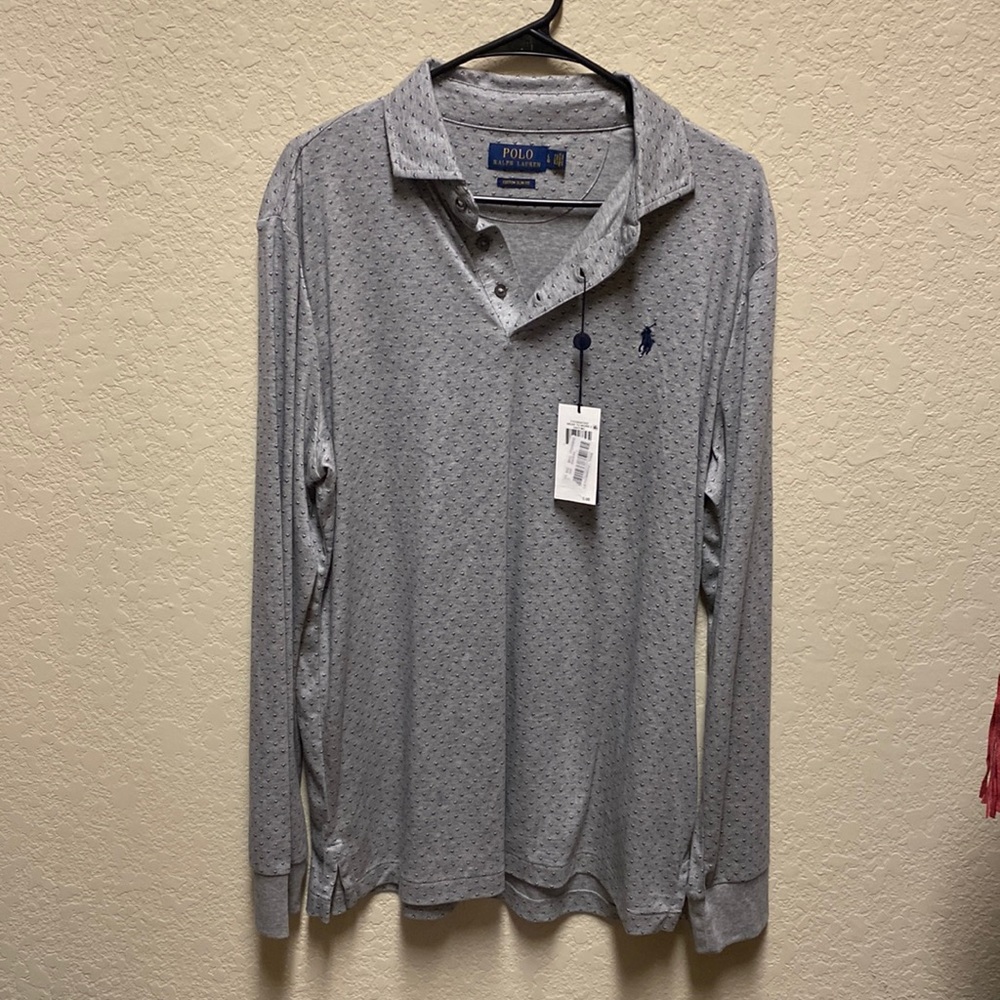 Mens long sleeve polo, gray
